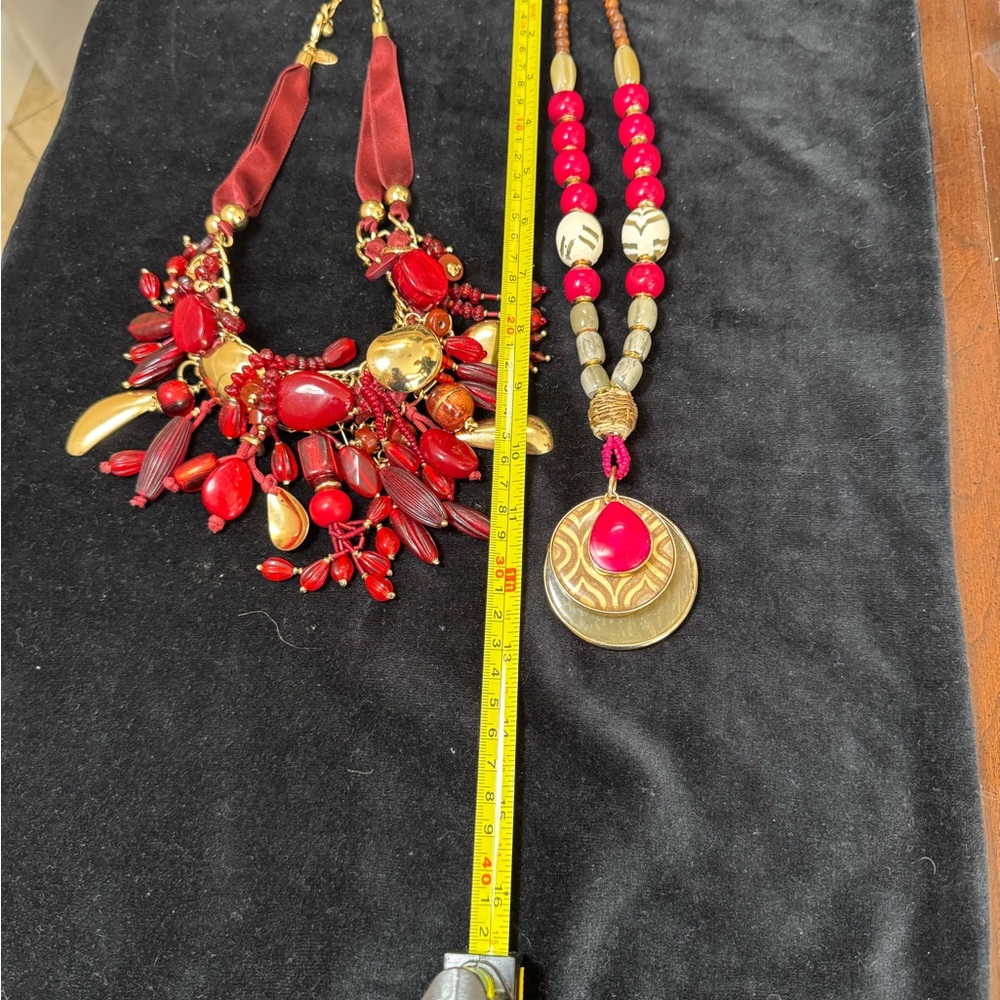 Chico's Vibrant Red and Gold Necklace Duo